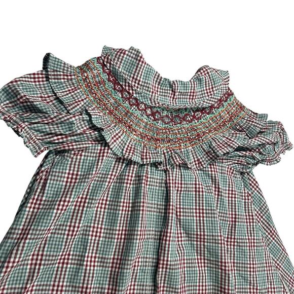 ANTHROPOLOGIE XxS Smocked Plaid Babydoll Mini Dress cottagecore Prairie Coquette - Picture 8 of 15